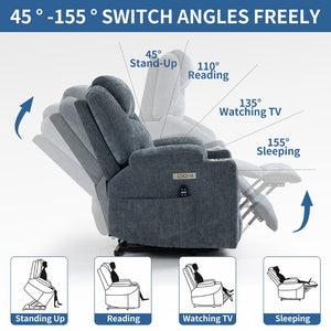 English Elm Up to 350 Lbs Chenille Power Lift Recliner with Massage Heating and Usb Charging Ports Blue W3224S00002