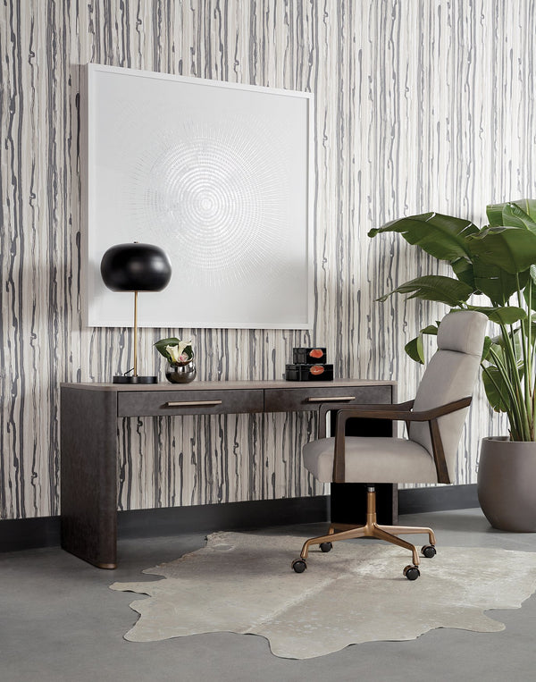 Sunpan Altman Retro-Inspired Desk with Soft-Closing Drawers and Dark Grey Oak Veneer Top for Stylish Offices