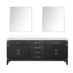 English Elm Black Oak Double Bath Vanity With White Quartz Top, 36" Mirrors, Ample Storage & Soft-Close Features B2731S02156