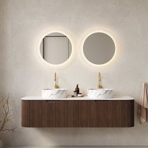 English Elm Dina 60" Wall-Mounted Bathroom Vanity With Curved Sinks, Dark Walnut Cabinet & Soft-Close Drawers W2615S00497