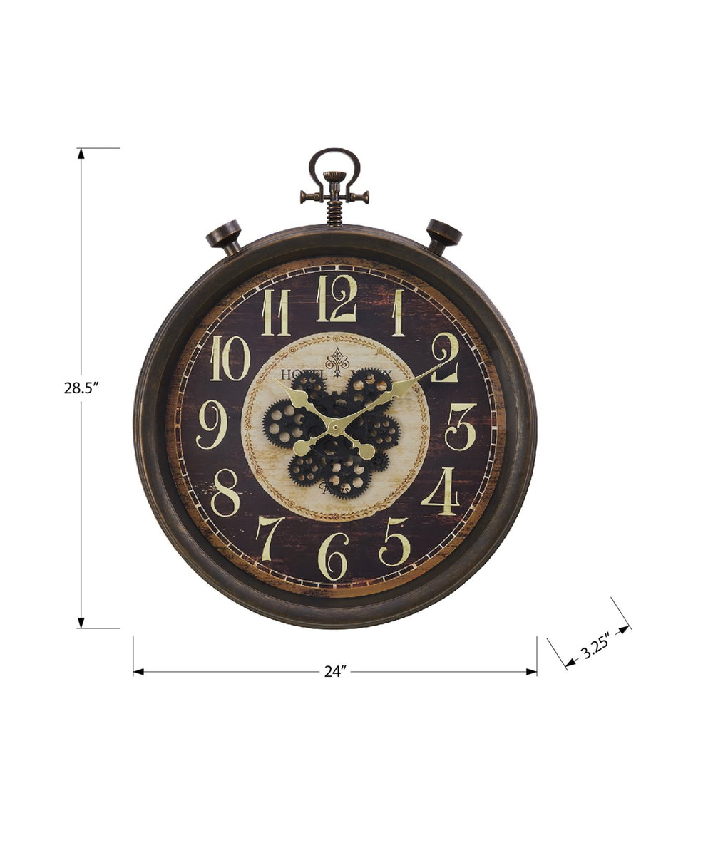 English Elm Clocks, 24" Round Wall Clock With Exposed Gears, Antique Brown Design For Vintage Home Decor B2710P287147