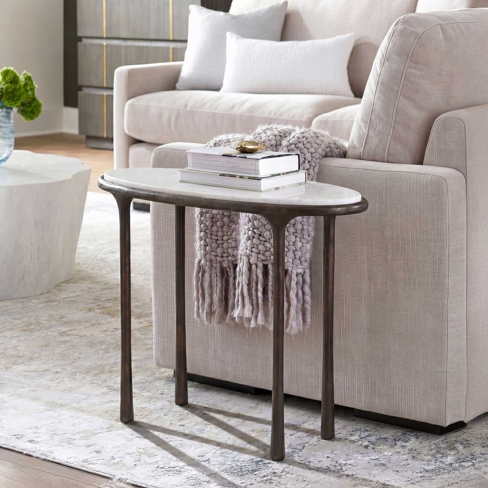 Uttermost Uttermost Ata Oval Sculptural Accent End Table Cast Aluminum Base for Living Spaces Bronze Aluminium, Marble 50639