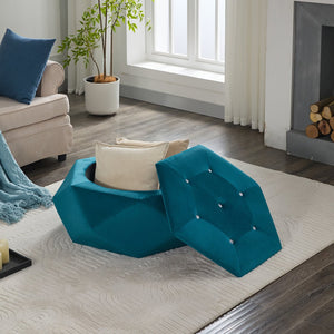 English Elm Christopher Knight Home® - Elegant Velvet Polygon Diamond Tufted Storage Ottoman with Spacious Interior, Durable Multi-Use Seating and Footrest Blue 34.64 L x 29.75 W x 15 H N761P277690C