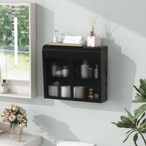 English Elm 2-Door Wall-Mounted Metal Storage Cabinet Antique Black with Fluted Tempered Glass Shelves & Knobs W3122P272920