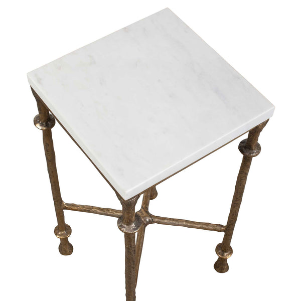 Uttermost Penelope Genuine Marble Top Accent Table with Antique Brass Cast Base