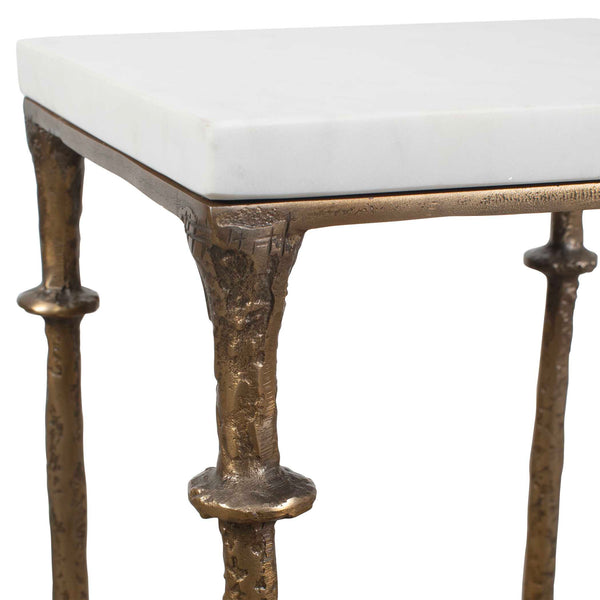 Uttermost Penelope Genuine Marble Top Accent Table with Antique Brass Cast Base