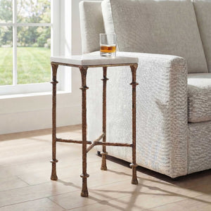 Uttermost Penelope Genuine Marble Top Accent Table with Antique Brass Cast Base
