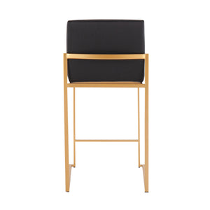 English Elm Fuji 26" High Back Counter Stool Set Of 3 - Luxurious Black Faux Leather & Gold Steel Frame Design B202P221971