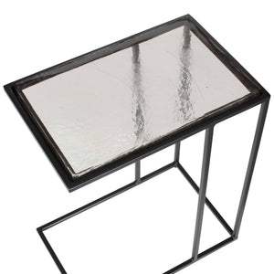 Uttermost Mateo Cast Glass Pull up Accent Table with Sculptural Black Iron Base