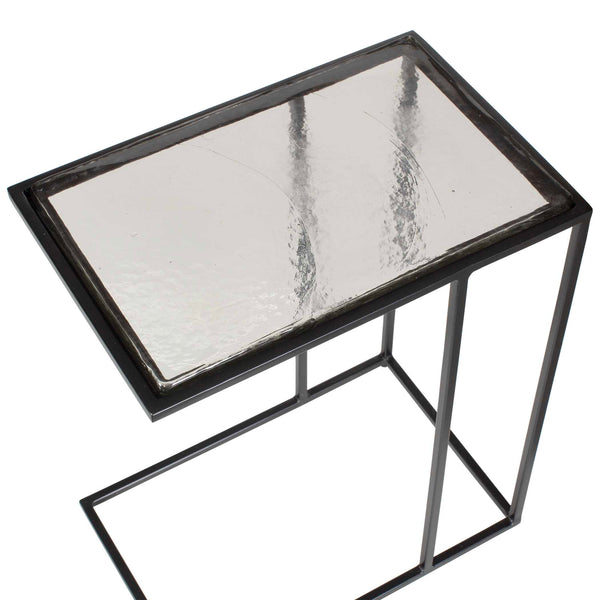 Uttermost Mateo Cast Glass Pull up Accent Table with Sculptural Black Iron Base