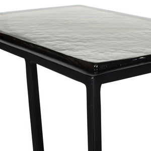 Uttermost Mateo Cast Glass Pull up Accent Table with Sculptural Black Iron Base