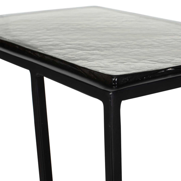 Uttermost Mateo Cast Glass Pull up Accent Table with Sculptural Black Iron Base