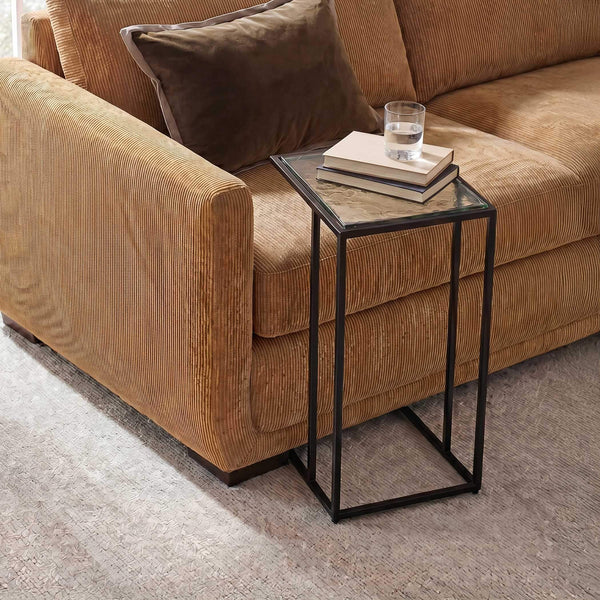Uttermost Mateo Cast Glass Pull up Accent Table with Sculptural Black Iron Base