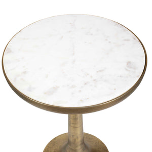 Uttermost Gianno Natural Marble Round Accent Table with Antique Brass Pedestal Base