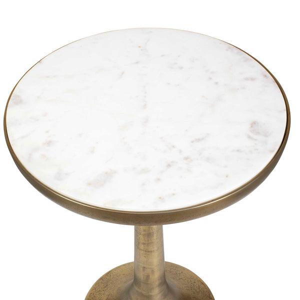 Uttermost Gianno Natural Marble Round Accent Table with Antique Brass Pedestal Base