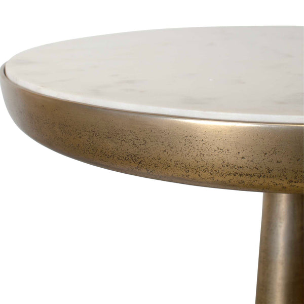 Uttermost Gianno Natural Marble Round Accent Table with Antique Brass Pedestal Base