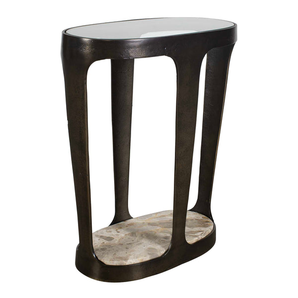 Uttermost Coronado Sculptural Bronze Glass and Marble Living Room Accent Table