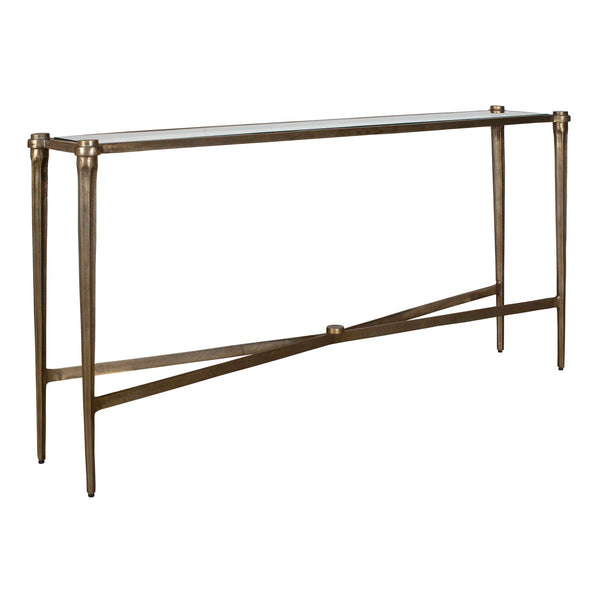 Uttermost Amara Cast Aluminum Console with Antique Brass Finish and Carved Tapered Legs