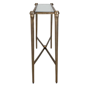 Uttermost Amara Cast Aluminum Console with Antique Brass Finish and Carved Tapered Legs