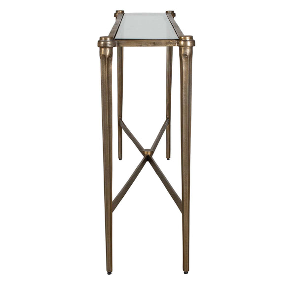 Uttermost Amara Cast Aluminum Console with Antique Brass Finish and Carved Tapered Legs