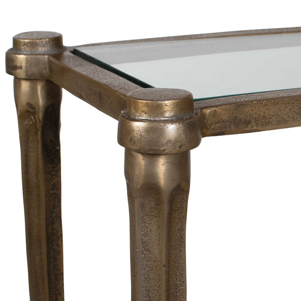 Uttermost Amara Cast Aluminum Console with Antique Brass Finish and Carved Tapered Legs