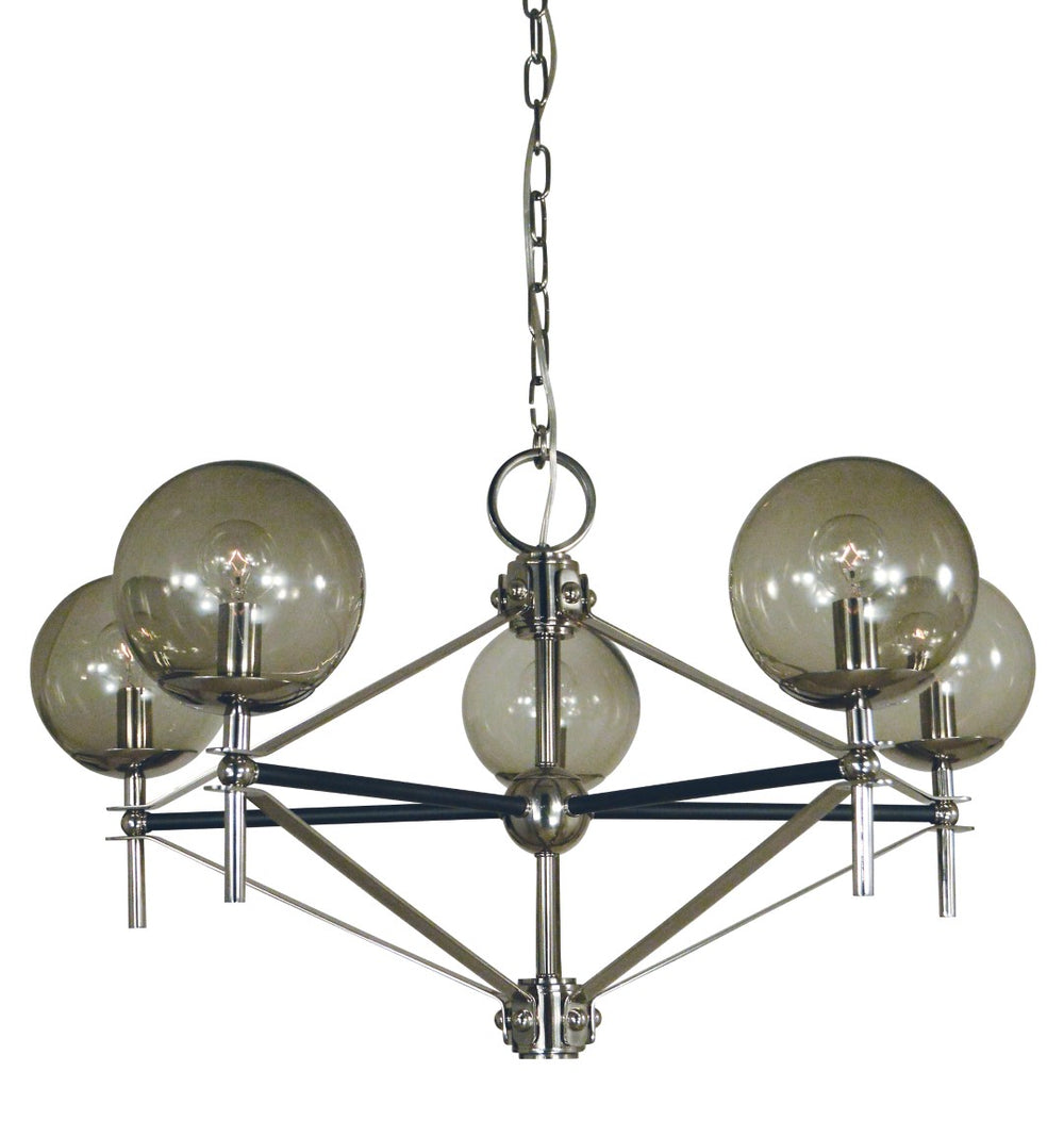 Framburg 5-light Calista Dining Chandelier – Mid Century Modern, Smoke Glass, Bold Finish, Usa-made Elegance Polished Nickel With Matte Black Accents Metal 5065 Pn/Mblack
