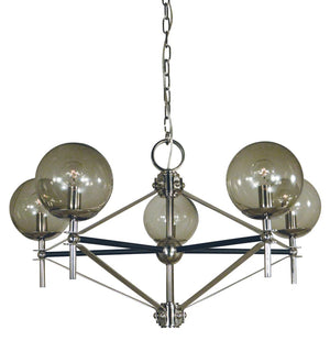 Framburg 5-light Calista Dining Chandelier – Mid Century Modern, Smoke Glass, Bold Finish, Usa-made Elegance Polished Nickel With Matte Black Accents Metal 5065 Pn/Mblack