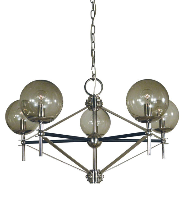 Framburg 5-light Calista Dining Chandelier – Mid Century Modern, Smoke Glass, Bold Finish, Usa-made Elegance Polished Nickel With Matte Black Accents Metal 5065 Pn/Mblack