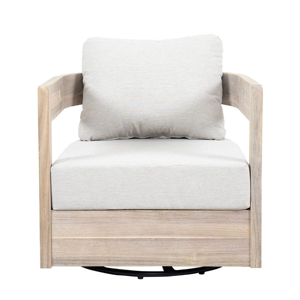 English Elm Telluride Outdoor Acacia Wood Swivel Club Chair Coastal Patio Seating Beige,Light White N775P304793G