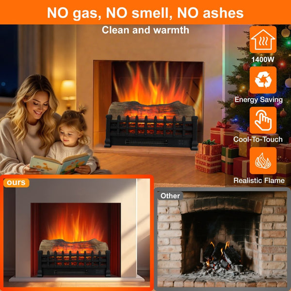 English Elm 20 Inch Freestanding Electric Fireplace Heater with 3d Flame Effect for Indoor Rooms W1769P304057