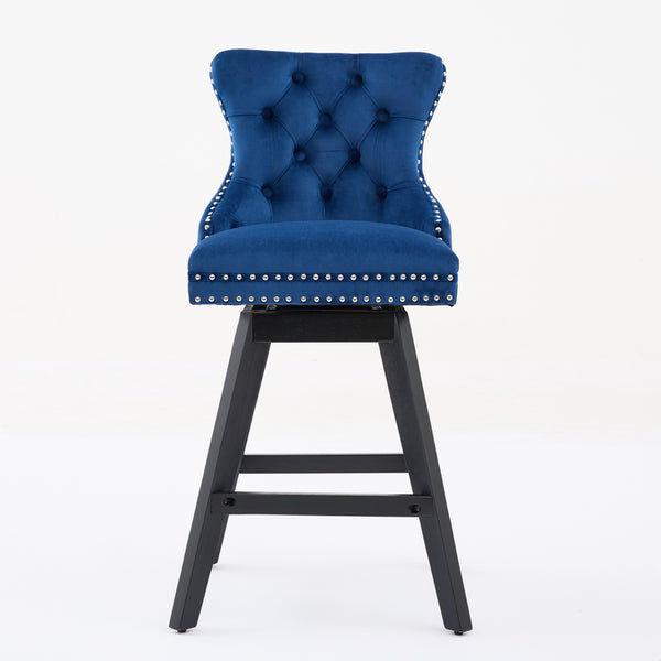 English Elm Swivel Velvet Barstool with Tufted Back, 360° Swivel, Plush Foam & Steel Spring Seat, Sturdy Wood Frame (Set of 2) Blue W1143P241331