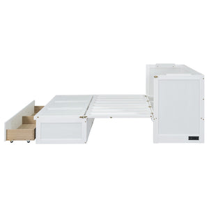 English Elm Queen Murphy Wall Bed with Pull Out Drawer and Built in Usb Charging Cabinet White N708P205905K