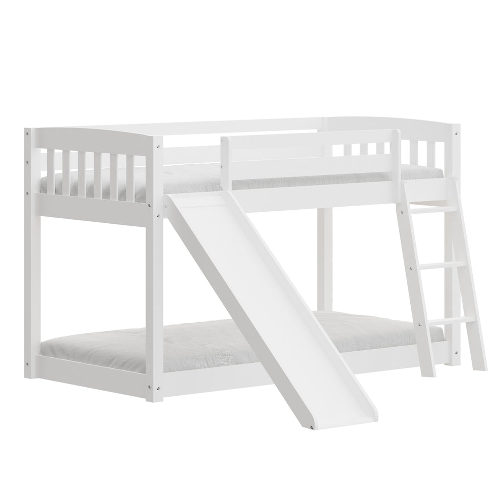 Homeroots White Twin Over Twin Solid Wood Bunk Bed With Slide And Ladder White Solid Wood 506616
