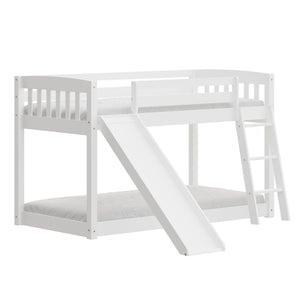 Homeroots White Twin Over Twin Solid Wood Bunk Bed With Slide And Ladder White Solid Wood 506616