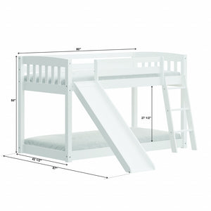 Homeroots White Twin Over Twin Solid Wood Bunk Bed With Slide And Ladder White Solid Wood 506616