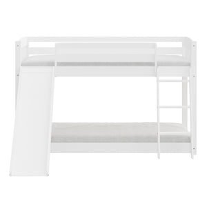 Homeroots White Twin Over Twin Solid Wood Bunk Bed With Slide And Ladder White Solid Wood 506616