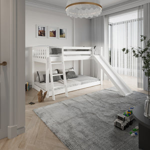 Homeroots White Twin Over Twin Solid Wood Bunk Bed With Slide And Ladder White Solid Wood 506616