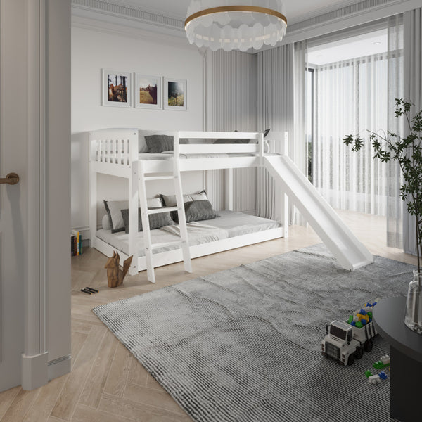 Homeroots White Twin Over Twin Solid Wood Bunk Bed With Slide And Ladder White Solid Wood 506616