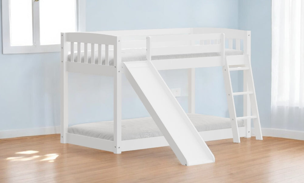 Homeroots White Twin Over Twin Solid Wood Bunk Bed With Slide And Ladder White Solid Wood 506616