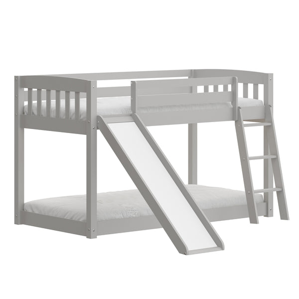 Homeroots Gray Twin Over Twin Solid Wood Bunk Bed With Slide And Ladder Grey Solid Wood 506617