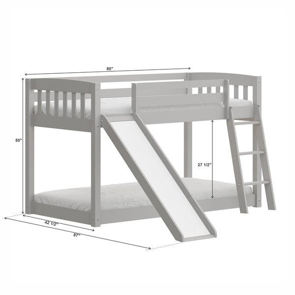 Homeroots Gray Twin Over Twin Solid Wood Bunk Bed With Slide And Ladder Grey Solid Wood 506617