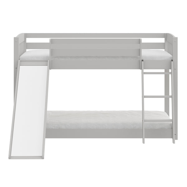 Homeroots Gray Twin Over Twin Solid Wood Bunk Bed With Slide And Ladder Grey Solid Wood 506617