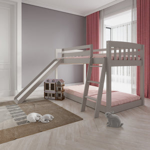 Homeroots Gray Twin Over Twin Solid Wood Bunk Bed With Slide And Ladder Grey Solid Wood 506617