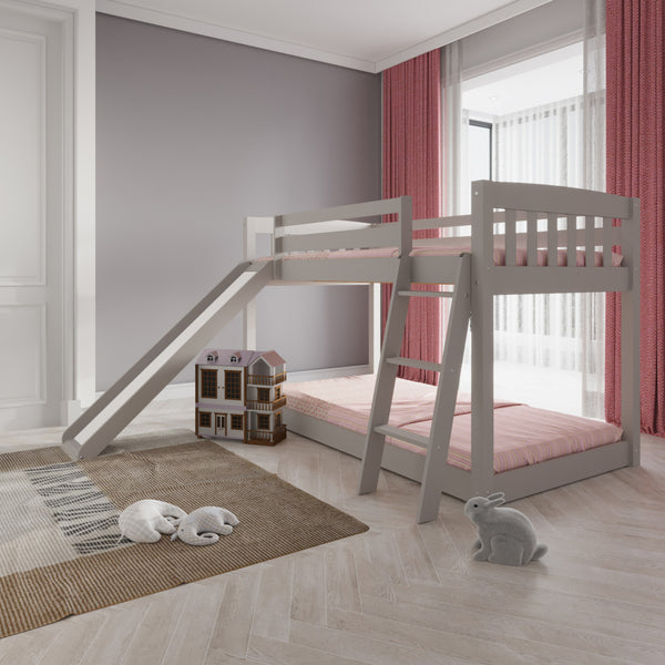 Homeroots Gray Twin Over Twin Solid Wood Bunk Bed With Slide And Ladder Grey Solid Wood 506617