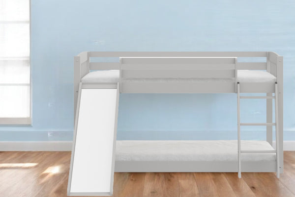 Homeroots Gray Twin Over Twin Solid Wood Bunk Bed With Slide And Ladder Grey Solid Wood 506617