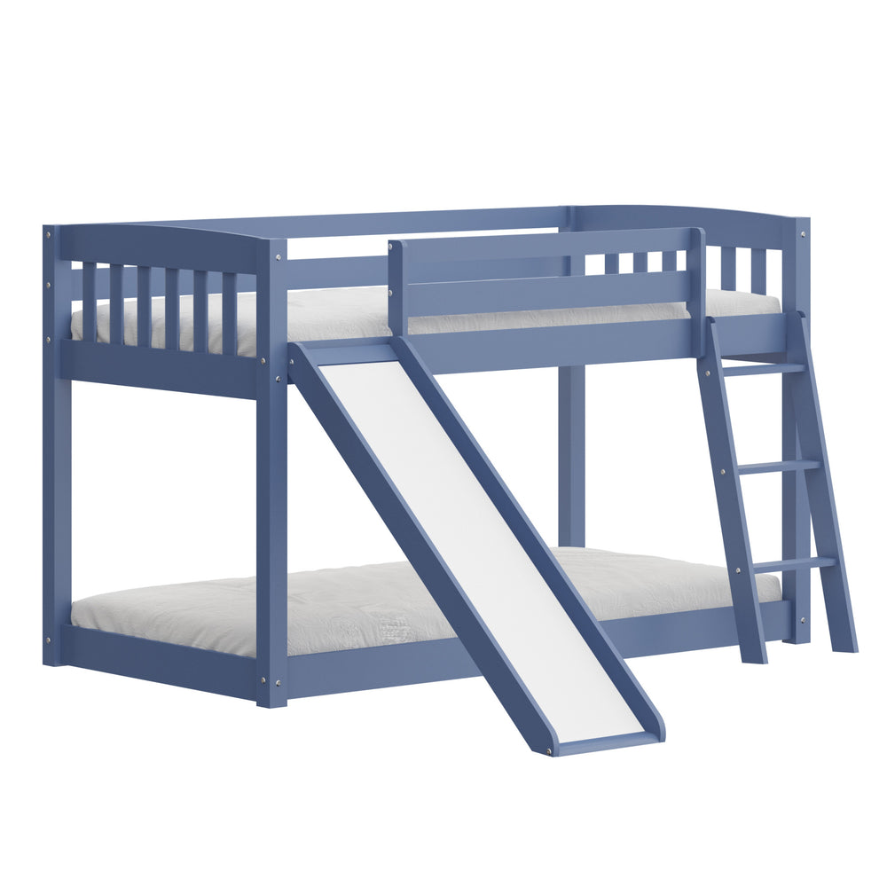 Homeroots Blue Twin Over Twin Solid Wood Bunk Bed With Slide And Ladder  Solid Wood 506618