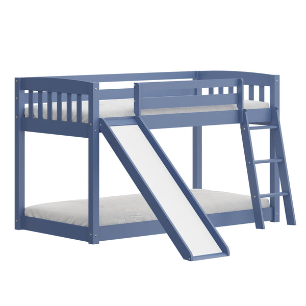 Homeroots Blue Twin Over Twin Solid Wood Bunk Bed With Slide And Ladder  Solid Wood 506618