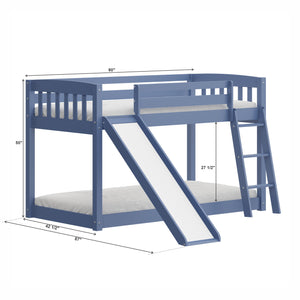 Homeroots Blue Twin Over Twin Solid Wood Bunk Bed With Slide And Ladder  Solid Wood 506618