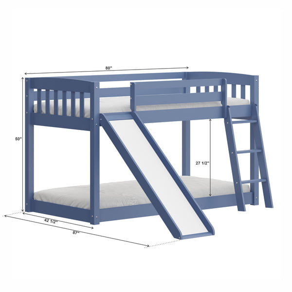 Homeroots Blue Twin Over Twin Solid Wood Bunk Bed With Slide And Ladder  Solid Wood 506618