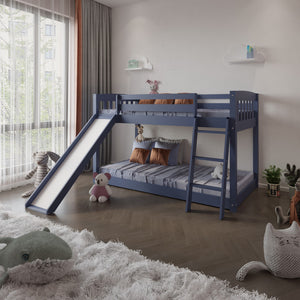 Homeroots Blue Twin Over Twin Solid Wood Bunk Bed With Slide And Ladder  Solid Wood 506618